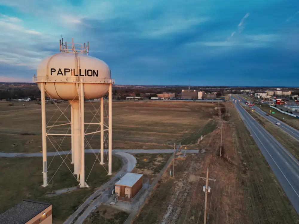 Papillion water tower near website designer's office