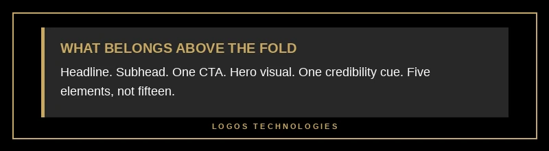 Above the fold web design checklist showing five elements that drive conversion