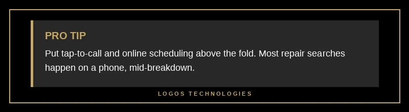 Put tap-to-call and online scheduling above the fold on auto repair websites