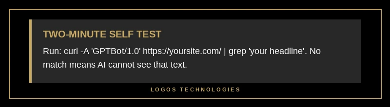 Two-minute self test using curl with the GPTBot user agent to see raw HTML