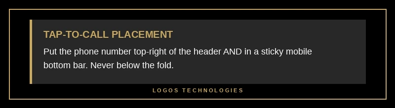 Pro tip infographic explaining where to place the tap-to-call button in an electrician website header for maximum conversions