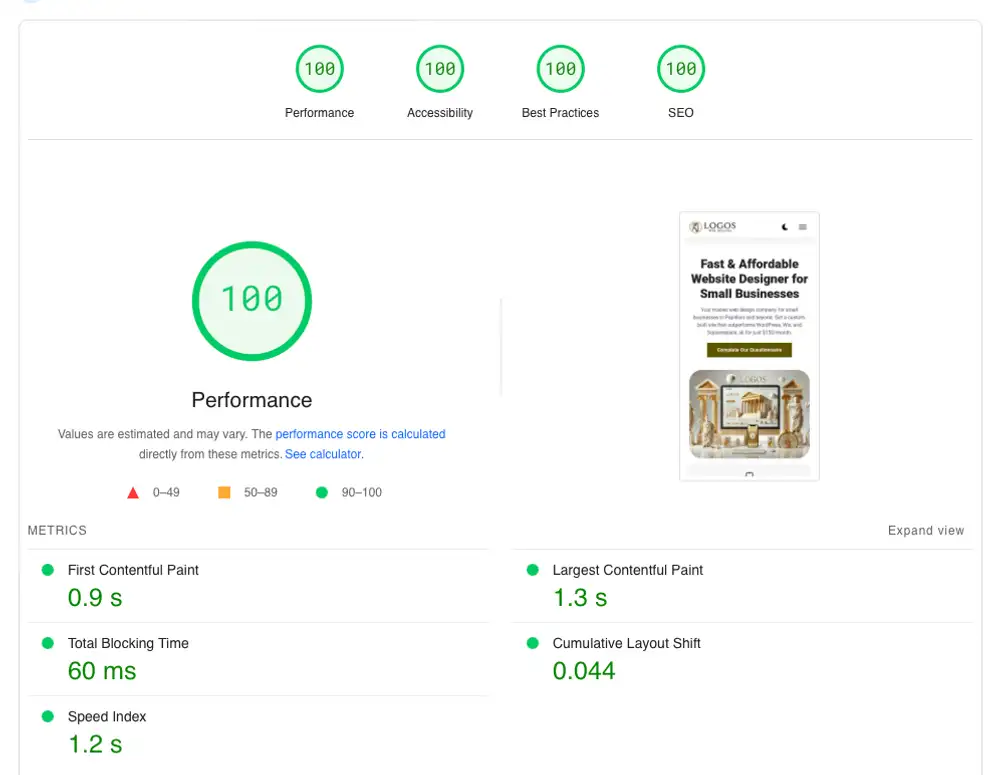 perfect score google pagespeed insights logos web designs