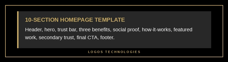 Homepage structure template showing 10 essential sections that convert in 2026