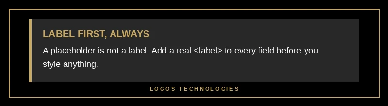 Pro tip box explaining that a placeholder is not a substitute for a form label