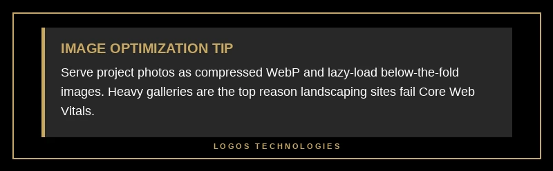 Image optimization tip for landscaping website galleries using compressed WebP and lazy loading