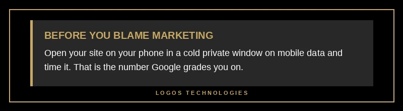 Tip callout: Test your site in a cold browser session before blaming your marketing channels