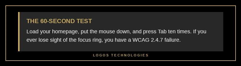 Pro tip: press Tab ten times on your homepage and watch for the focus ring