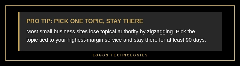 Pro tip on topical authority that compounds from one focused topic at a time